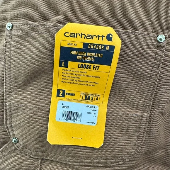 Carhartt Firm Duck Insulated Bib Overalls Loose Fit Workwear L Short OR4393-M - Picture 3 of 10